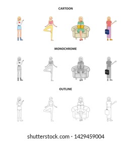 Vector illustration of posture and mood sign. Collection of posture and female stock vector illustration.