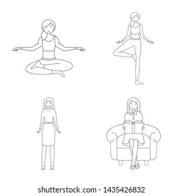 Vector illustration of posture and mood sign. Set of posture and female stock vector illustration.
