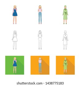 Vector illustration of posture and mood sign. Set of posture and female stock symbol for web.