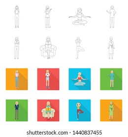 Vector illustration of posture and mood sign. Collection of posture and female stock vector illustration.