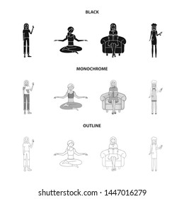 Vector illustration of posture and mood sign. Set of posture and female stock vector illustration.