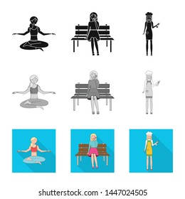 Vector illustration of posture and mood sign. Collection of posture and female stock symbol for web.