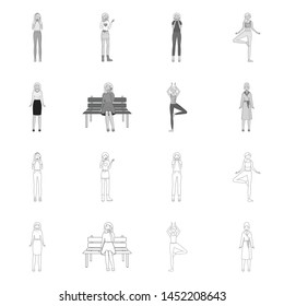 Vector illustration of posture and mood sign. Collection of posture and female vector icon for stock.