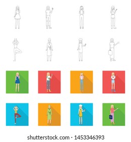 Vector illustration of posture and mood sign. Set of posture and female stock symbol for web.