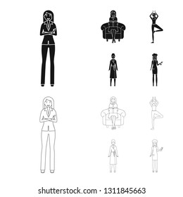 Vector illustration of posture and mood symbol. Set of posture and female stock vector illustration.