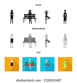 Vector illustration of posture and mood symbol. Set of posture and female stock symbol for web.