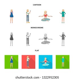 Vector illustration of posture and mood symbol. Collection of posture and female stock symbol for web.