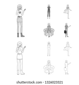 Vector illustration of posture and mood symbol. Collection of posture and female stock vector illustration.