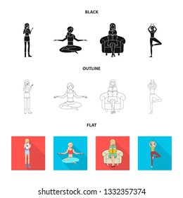 Vector illustration of posture and mood symbol. Set of posture and female stock symbol for web.