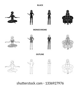 Vector illustration of posture and mood symbol. Set of posture and female vector icon for stock.