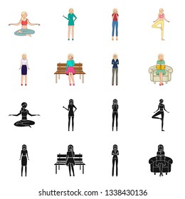 Vector illustration of posture and mood symbol. Set of posture and female stock vector illustration.