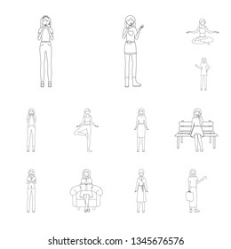 Vector illustration of posture and mood symbol. Collection of posture and female stock symbol for web.