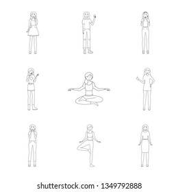 Vector illustration of posture and mood symbol. Set of posture and female vector icon for stock.