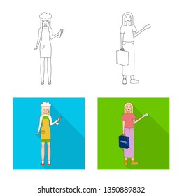 Vector illustration of posture and mood symbol. Collection of posture and female stock vector illustration.