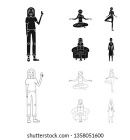Vector illustration of posture and mood symbol. Collection of posture and female stock symbol for web.