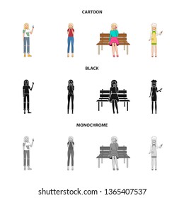 Vector illustration of posture and mood symbol. Set of posture and female vector icon for stock.