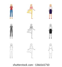 Vector illustration of posture and mood symbol. Collection of posture and female stock vector illustration.