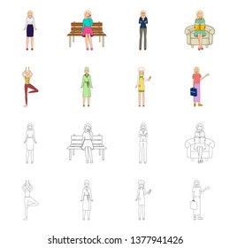 Vector illustration of posture and mood symbol. Collection of posture and female stock symbol for web.