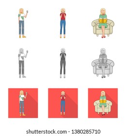 Vector illustration of posture and mood symbol. Set of posture and female stock vector illustration.