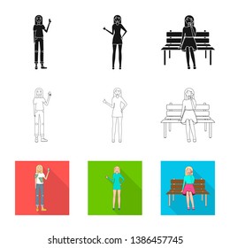 Vector illustration of posture and mood symbol. Collection of posture and female stock vector illustration.