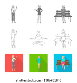Vector illustration of posture and mood symbol. Set of posture and female vector icon for stock.