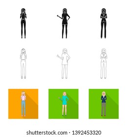 Vector illustration of posture and mood symbol. Set of posture and female stock symbol for web.