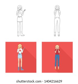 Vector illustration of posture and mood symbol. Set of posture and female vector icon for stock.