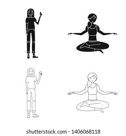 Vector illustration of posture and mood symbol. Set of posture and female stock vector illustration.