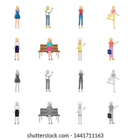 Vector illustration of posture and mood symbol. Collection of posture and female stock vector illustration.