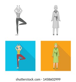 Vector illustration of posture and mood symbol. Set of posture and female vector icon for stock.