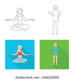 Vector illustration of posture and mood symbol. Set of posture and female stock vector illustration.