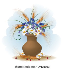 vector illustration of posy of flowers and ears of wheat (EPS 10)