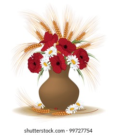 vector illustration of posy of flowers and ears of wheat (EPS 10)