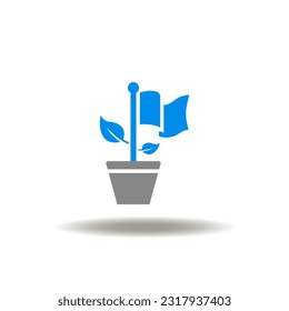 Vector illustration of pot and grow flag. Icon of victory. Symbol of successful business, investments.
