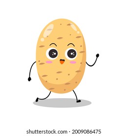 Vector illustration of potato character with cute expression, smile, walk, happy, funny, potato isolated on white background, simple minimal style, fresh fruit for mascot collection, emoticon
