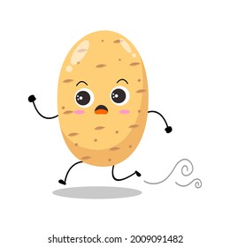 Vector illustration of potato character with cute expression, run, panic, funny, potato isolated on white background, simple minimal style, vegetable for mascot collection, emoticon, kawaii