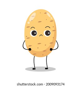 Vector illustration of potato character with cute expression, sad, angry, funny, potato isolated on white background, simple minimal style, vegetable for mascot collection, emoticon, kawaii