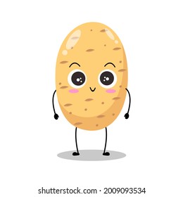 Ilustración vectorial del personaje de la papa con expresión tierna, sonrisa, saludo, alegre gracioso, papa aislada en el fondo blanco, estilo simple mínimo, verdura para colección de mascotas, emoticono, kawaii
