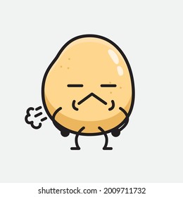 Vector Illustration of Potato Character with cute face and simple body line drawing on isolated background