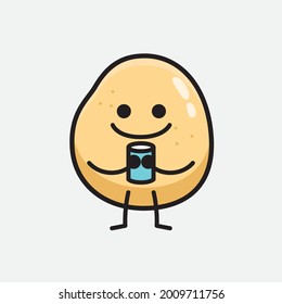 Ilustración vectorial del personaje de la papa con una cara linda y un simple dibujo de la línea corporal en un fondo aislado