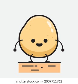 Vector Illustration of Potato Character with cute face and simple body line drawing on isolated background