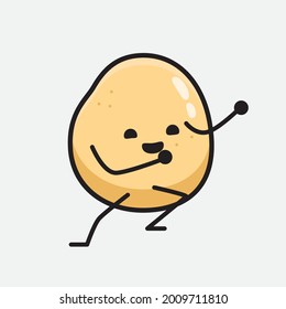 Vector Illustration of Potato Character with cute face and simple body line drawing on isolated background