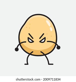 Vector Illustration of Potato Character with cute face and simple body line drawing on isolated background