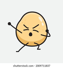 Ilustración vectorial del personaje de la papa con una cara linda y un simple dibujo de la línea corporal en un fondo aislado