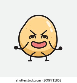 Ilustración vectorial del personaje de la papa con una cara linda y un simple dibujo de la línea corporal en un fondo aislado