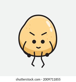 Vector Illustration of Potato Character with cute face and simple body line drawing on isolated background
