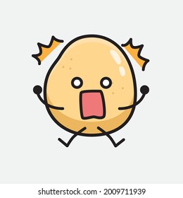 Ilustración vectorial del personaje de la papa con una cara linda y un simple dibujo de la línea corporal en un fondo aislado