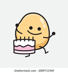Vector Illustration of Potato Character with cute face and simple body line drawing on isolated background