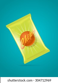 Vector illustration of potato chips bag on blue background, eps10 
