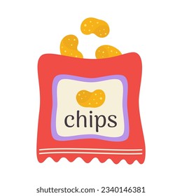 ilustración vectorial de papas fritas en estilo de dibujos animados, embalaje con chips aislados en fondo blanco